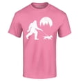 thumbnail image 1 of Shop4Ever Men's  Bigfoot Walking Wiener Dog Funny Sasquatch Dachshund Graphic T-shirt Medium Azalea Pink, 1 of 5