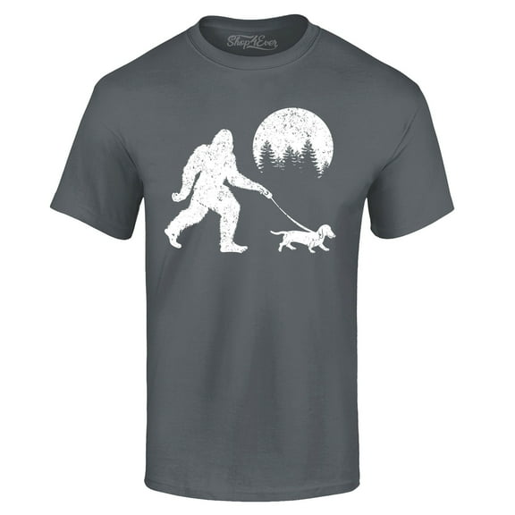 Shop4Ever Men's  Bigfoot Walking Wiener Dog Funny Sasquatch Dachshund Graphic T-shirt Small Charcoal