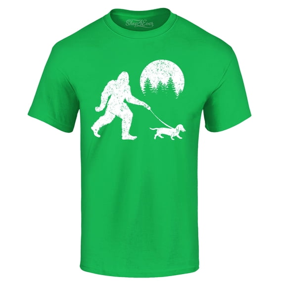 Shop4Ever Men's  Bigfoot Walking Wiener Dog Funny Sasquatch Dachshund Graphic T-shirt Small Irish Green