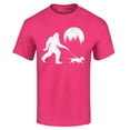 thumbnail image 1 of Shop4Ever Men's  Bigfoot Walking Wiener Dog Funny Sasquatch Dachshund Graphic T-shirt XX-Large Heliconia Pink, 1 of 5