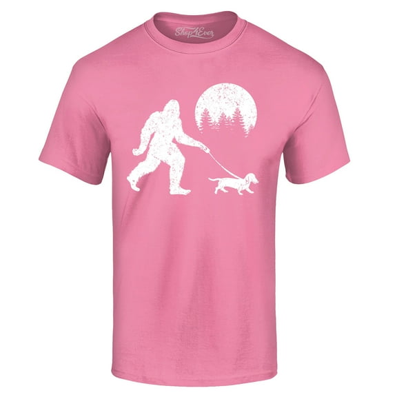 Shop4Ever Men's  Bigfoot Walking Wiener Dog Funny Sasquatch Dachshund Graphic T-shirt XXX-Large Azalea Pink