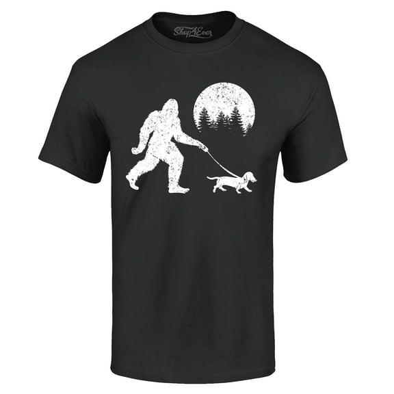 Shop4Ever Men's  Bigfoot Walking Wiener Dog Funny Sasquatch Dachshund Graphic T-shirt XXX-Large Black