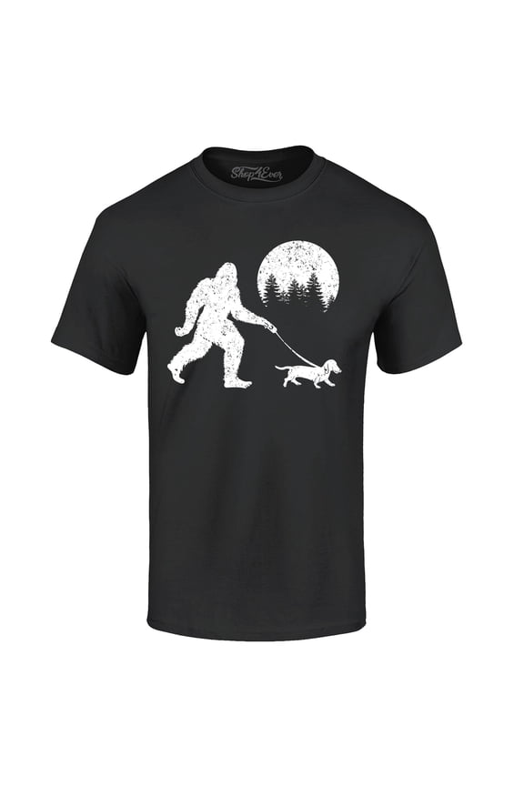 Men's Bigfoot Walking Wiener Dog Funny Sasquatch Dachshund Graphic T-shirt XXX-Large Black