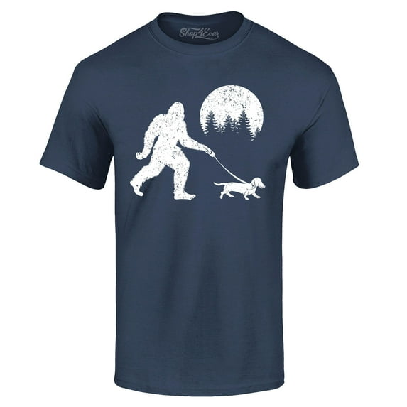 Shop4Ever Men's Bigfoot Walking Wiener Dog Funny Sasquatch Dachshund Graphic T-shirt XXX-Large Navy