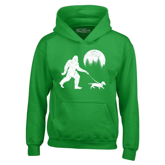 Shop4Ever Men's Bigfoot Walking Wiener Dog Funny Sasquatch Dachshund Hooded Sweatshirt Hoodie Small Irish Green