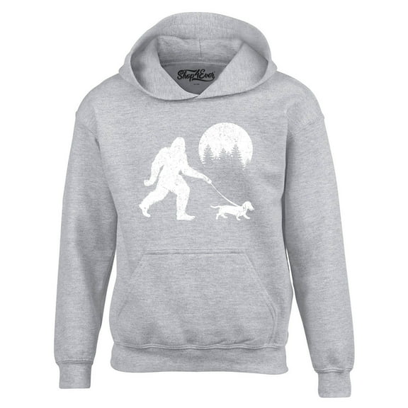 Shop4Ever Men's  Bigfoot Walking Wiener Dog Funny Sasquatch Dachshund Hooded Sweatshirt Hoodie Small Sports Grey