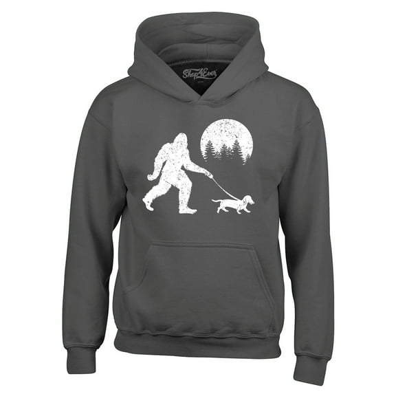 Shop4Ever Men's  Bigfoot Walking Wiener Dog Funny Sasquatch Dachshund Hooded Sweatshirt Hoodie X-Large Charcoal