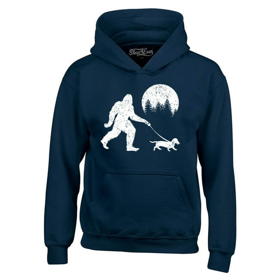 Shop4Ever Men's Bigfoot Walking Wiener Dog Funny Sasquatch Dachshund Hooded Sweatshirt Hoodie XXX-Large Navy