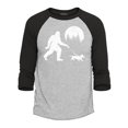 thumbnail image 1 of Shop4Ever Men's  Bigfoot Walking Wiener Dog Funny Sasquatch Dachshund Raglan Baseball Shirt XX-Large Heather Grey/Black, 1 of 4