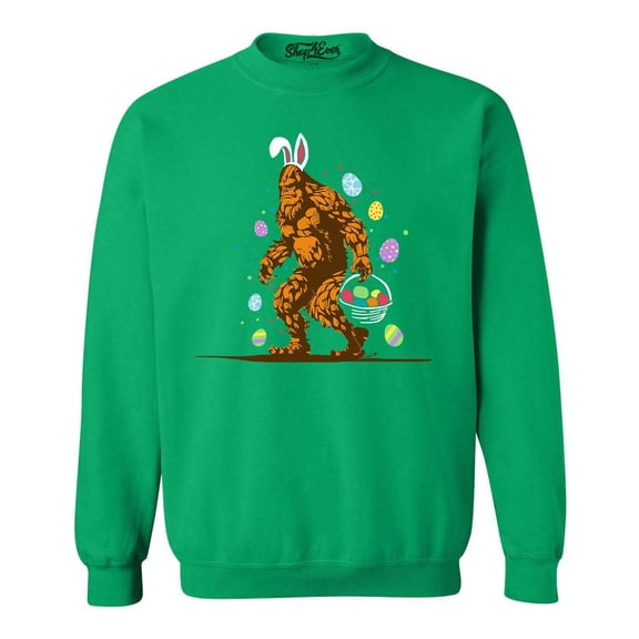 Shop4Ever Men's Bigfoot with Easter Basket and Eggs Funny Crewneck Sweatshirt Large Irish Green