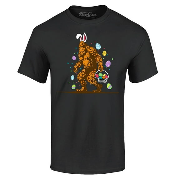 Shop4Ever Men's Bigfoot with Easter Basket and Eggs Funny Graphic T-shirt XXXXX-Large Black