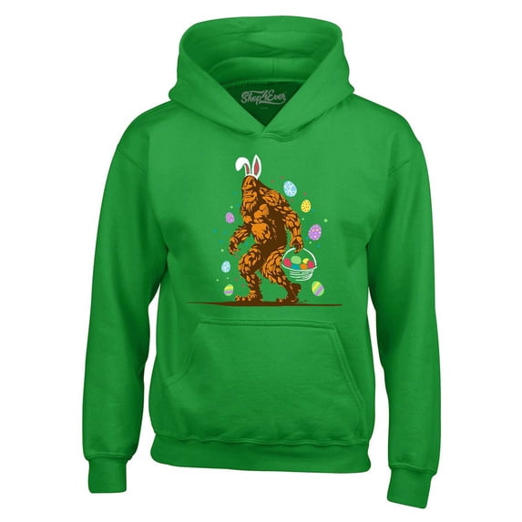 Shop4Ever Men's Bigfoot with Easter Basket and Eggs Funny Hooded Sweatshirt Hoodie XXX-Large Irish Green
