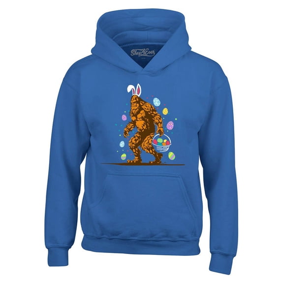 Shop4Ever Men's Bigfoot with Easter Basket and Eggs Funny Hooded Sweatshirt Hoodie XXX-Large Royal Blue