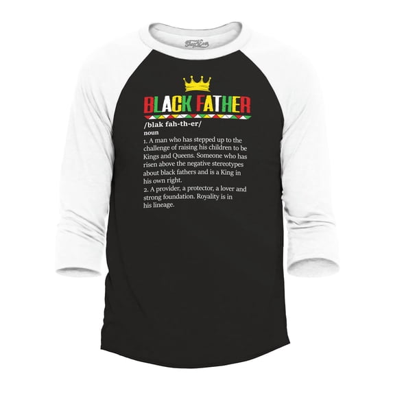 Shop4Ever Men's Black Father Definition King Raglan Baseball Shirt XX-Large Black/White