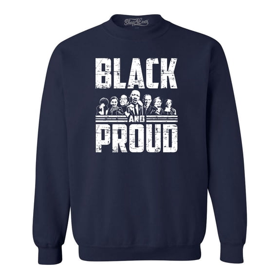 Shop4Ever Men's Black and Proud Black Pride Crewneck Sweatshirt XXX-Large Navy