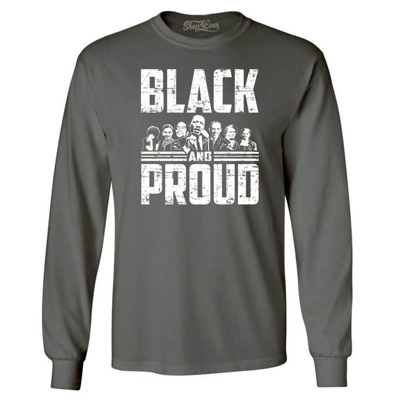 Shop4Ever Men's Black and Proud Black Pride Long Sleeve Shirt X-Large Charcoal