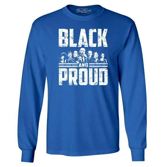 Shop4Ever Men's Black and Proud Black Pride Long Sleeve Shirt XXX-Large Royal Blue