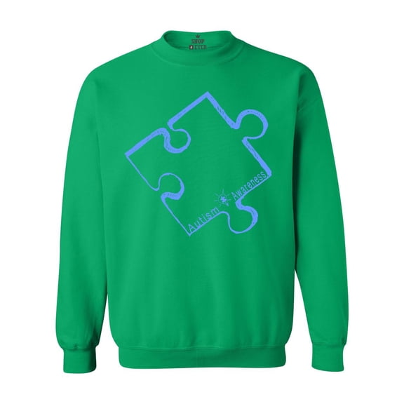 Shop4Ever Men's Blue Puzzle Piece Autism Awareness Crewneck Sweatshirt Small Irish Green
