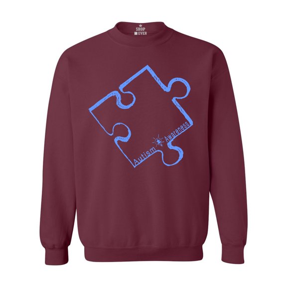 Shop4Ever Men's Blue Puzzle Piece Autism Awareness Crewneck Sweatshirt Small Maroon