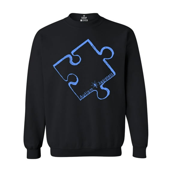 Shop4Ever Men's Blue Puzzle Piece Autism Awareness Crewneck Sweatshirt X-Large Black