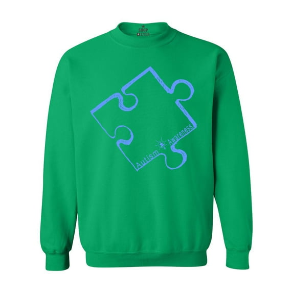 Shop4Ever Men's Blue Puzzle Piece Autism Awareness Crewneck Sweatshirt XXX-Large Irish Green