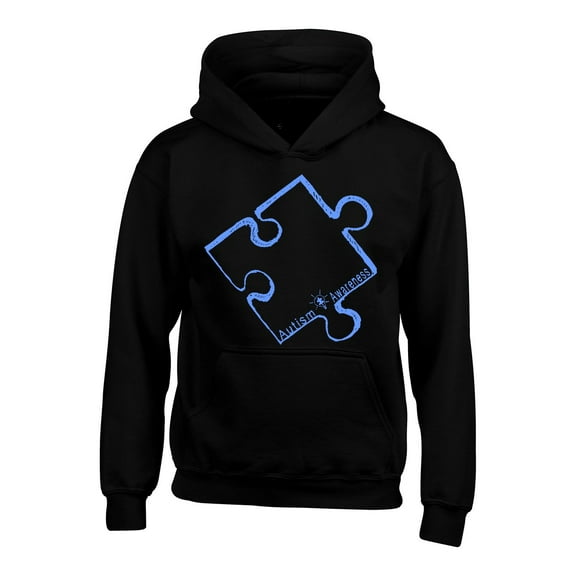 Shop4Ever Men's Blue Puzzle Piece Autism Awareness Hooded Sweatshirt Hoodie Large Black