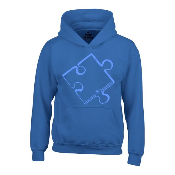 Shop4Ever Men's Blue Puzzle Piece Autism Awareness Hooded Sweatshirt Hoodie Small Royal Blue