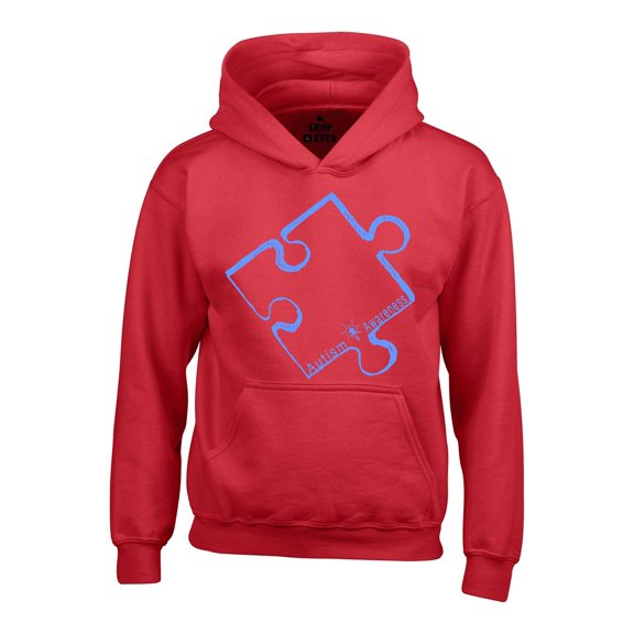 Shop4Ever Men's Blue Puzzle Piece Autism Awareness Hooded Sweatshirt Hoodie X-Large Red