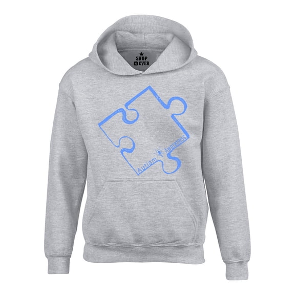 Shop4Ever Men's Blue Puzzle Piece Autism Awareness Hooded Sweatshirt Hoodie X-Large Sports Grey