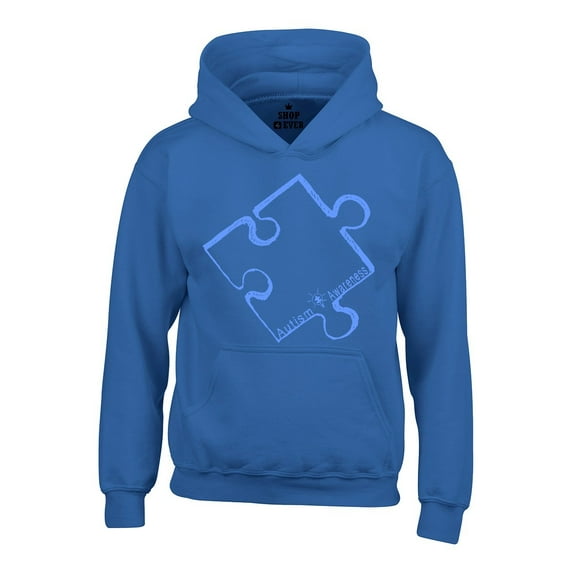 Shop4Ever Men's Blue Puzzle Piece Autism Awareness Hooded Sweatshirt Hoodie XX-Large Royal Blue