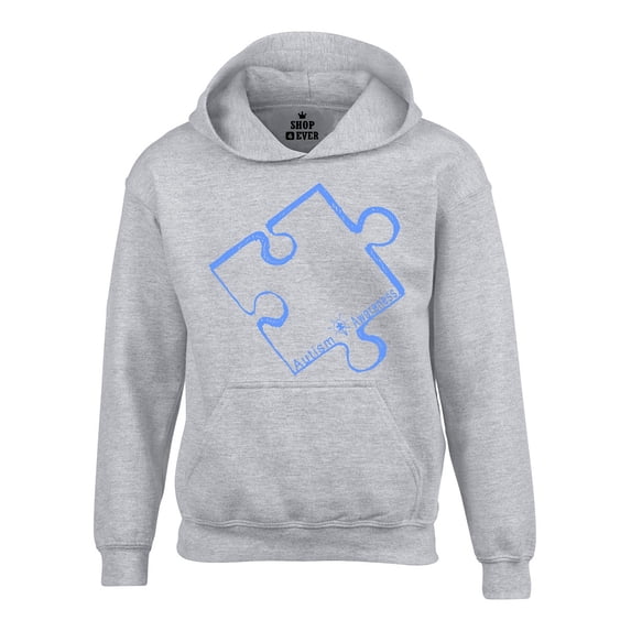 Shop4Ever Men's Blue Puzzle Piece Autism Awareness Hooded Sweatshirt Hoodie XXX-Large Sports Grey