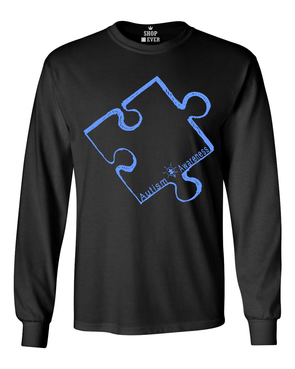 Shop4Ever Men's Blue Puzzle Piece Autism Awareness Long Sleeve Shirt 2XL Black