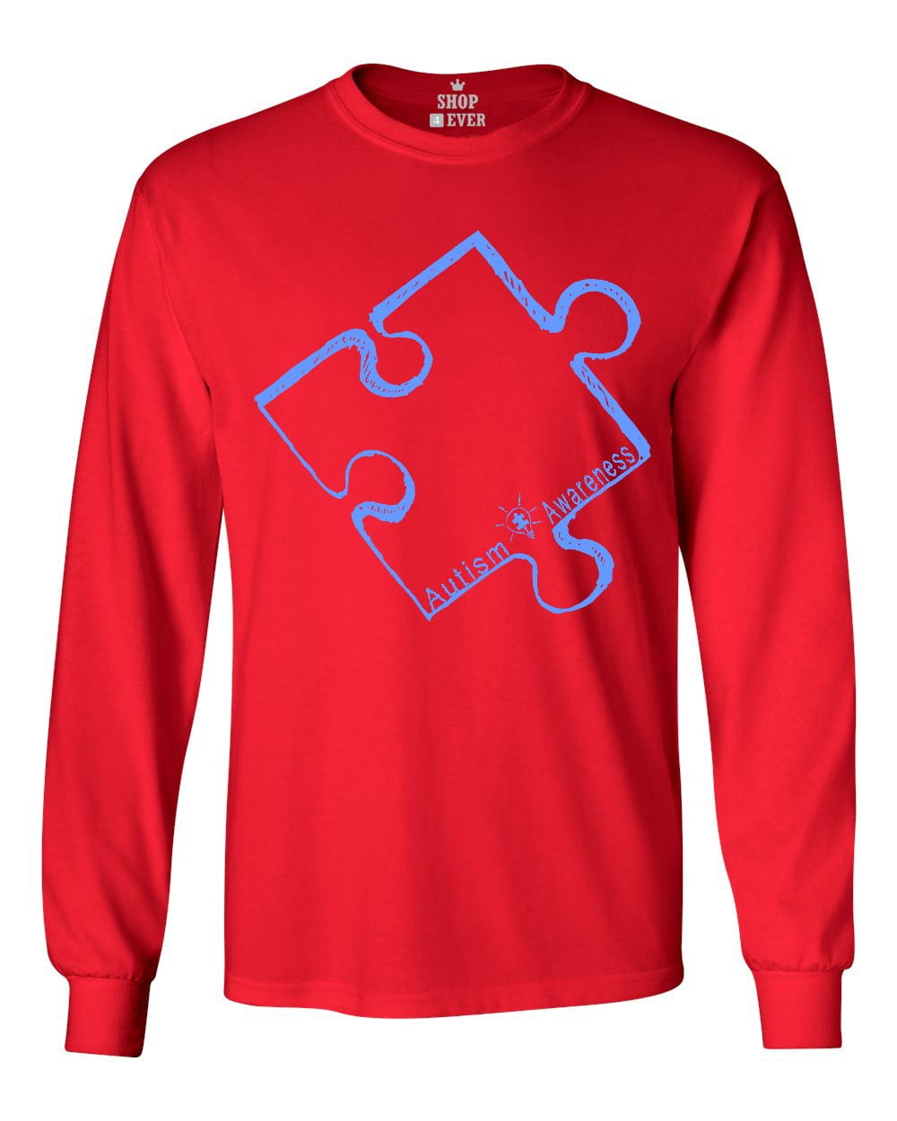 Shop4Ever Men's Blue Puzzle Piece Autism Awareness Long Sleeve Shirt Small Red