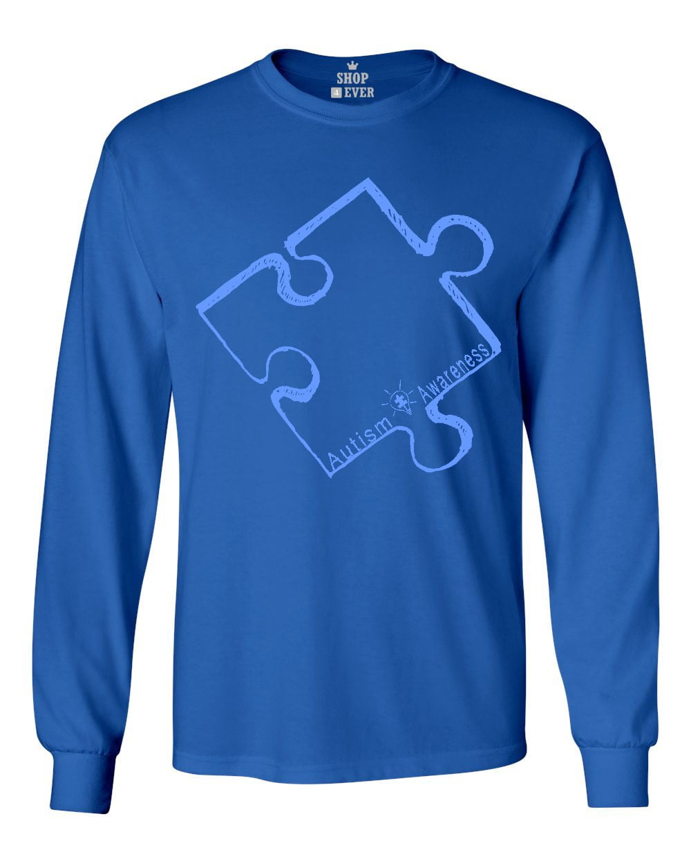 Shop4Ever Men's Blue Puzzle Piece Autism Awareness Long Sleeve Shirt X-Large Royal Blue