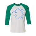 thumbnail image 1 of Shop4Ever Men's Blue Puzzle Piece Autism Awareness Raglan Baseball Shirt Large White/Kelly, 1 of 3