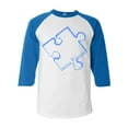 thumbnail image 1 of Shop4Ever Men's Blue Puzzle Piece Autism Awareness Raglan Baseball Shirt Small White/Blue, 1 of 3