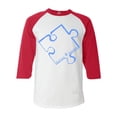 thumbnail image 1 of Shop4Ever Men's Blue Puzzle Piece Autism Awareness Raglan Baseball Shirt Small White/Red, 1 of 3