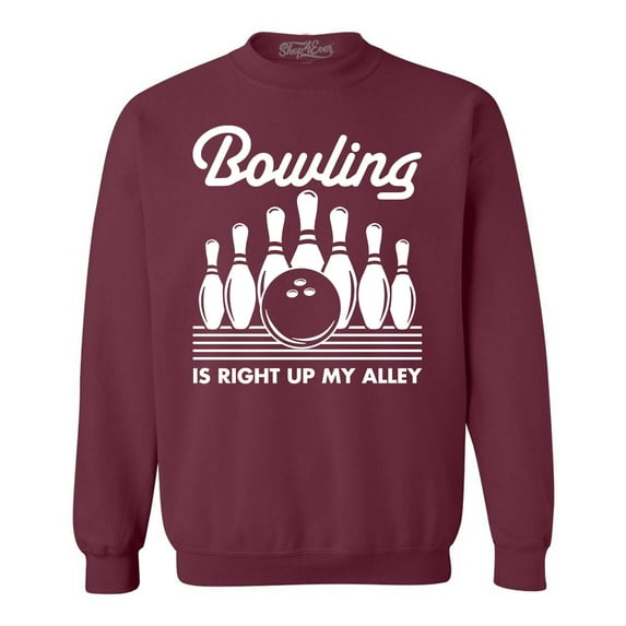 Shop4Ever Men's Bowling is Right Up My Alley Bowler Crewneck Sweatshirt X-Large Maroon