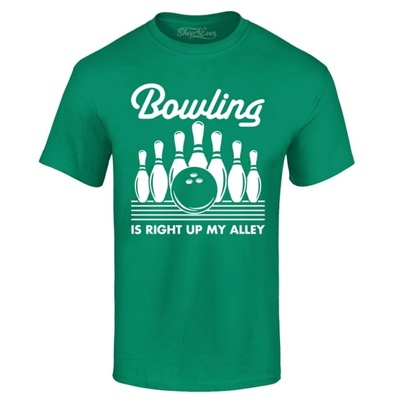 Shop4Ever Men's Bowling is Right Up My Alley Bowler Graphic T-shirt X-Large Kelly