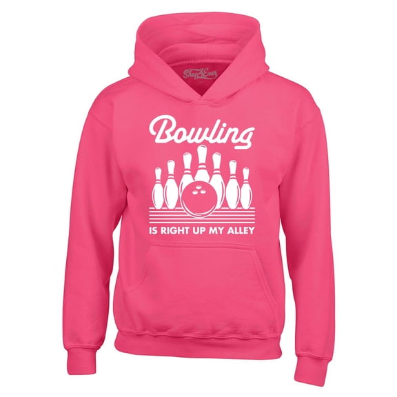 Shop4Ever Men's Bowling is Right Up My Alley Bowler Hooded Sweatshirt Hoodie Large Heliconia Pink