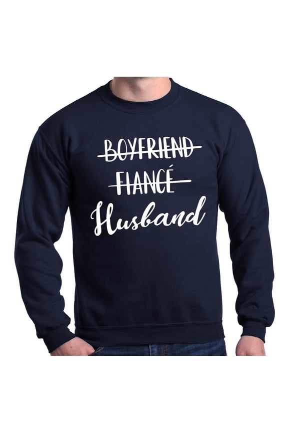 Men's Boyfriend Fiance Husband Wedding Crewneck Sweatshirt Small Navy