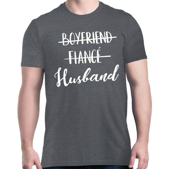 Shop4Ever Men's Boyfriend Fiance Husband Wedding Graphic T-shirt Small Dark Heather