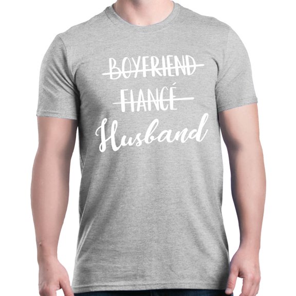 Shop4Ever Men's Boyfriend Fiance Husband Wedding Graphic T-shirt X-Large Sports Grey
