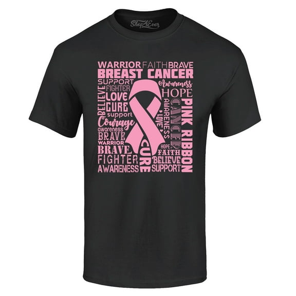 Shop4Ever Men's Breast Cancer Awareness Pink Ribbon Word Cloud Graphic T-shirt XXX-Large Black