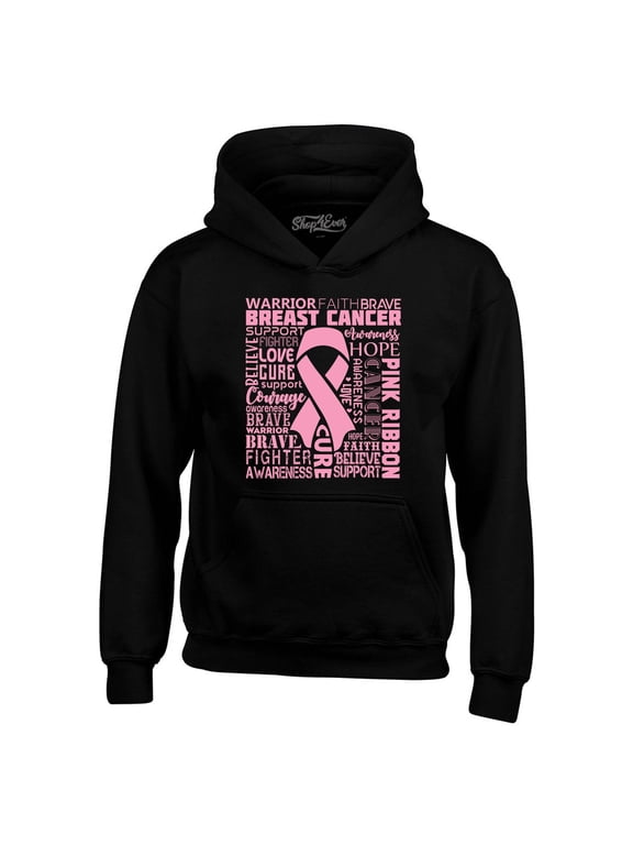 Men's Breast Cancer Awareness Pink Ribbon Word Cloud Hooded Sweatshirt Hoodie Medium Black