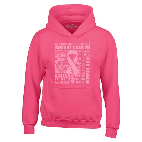 Shop4Ever Men's Breast Cancer Awareness Pink Ribbon Word Cloud Hooded Sweatshirt Hoodie Medium Heliconia Pink