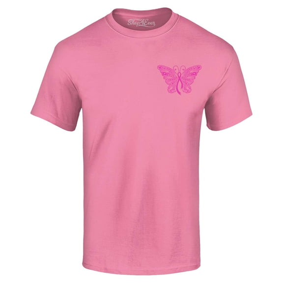 Shop4Ever Men's Breast Cancer Awareness Ribbon Butterfly Pocket Graphic T-shirt XX-Large Azalea Pink