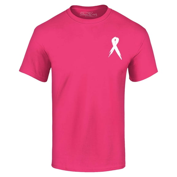 Shop4Ever Men's Breast Cancer Awareness Ribbon Pocket Size Graphic T-shirt XX-Large Heliconia Pink