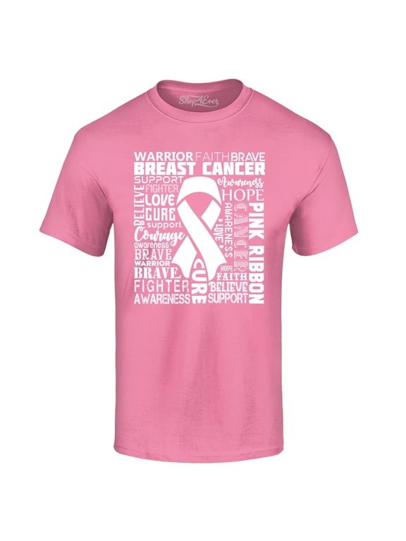 Men's Breast Cancer Awareness White Ribbon Word Cloud Graphic T-shirt X-Large Azalea Pink