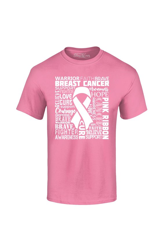 Men's Breast Cancer Awareness White Ribbon Word Cloud Graphic T-shirt XXXX-Large Azalea Pink